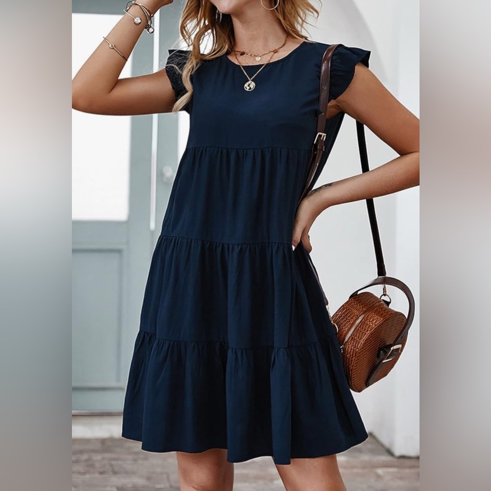 NWT KIRUNDO Blue Flowy Pleated Mini Babydoll Dress Size Small
